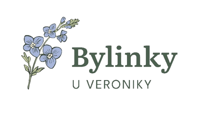Logo květina a text Bylinky u Veroniky na černém pozadí